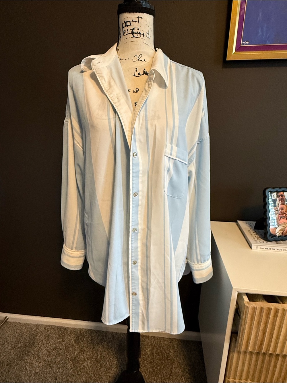 Negative Underwear Light Blue & White Striped Button-Front Pajama sleep shirt